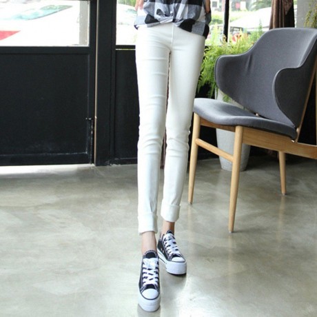 FRESH STYLE HIGH WAIST PURE COLOR SKINNY WOMEN'S PENCIL PANTS