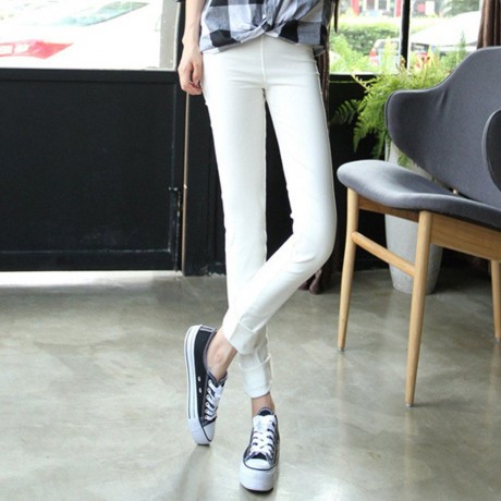 FRESH STYLE HIGH WAIST PURE COLOR SKINNY WOMEN'S PENCIL PANTS