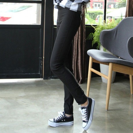 FRESH STYLE HIGH WAIST PURE COLOR SKINNY WOMEN'S PENCIL PANTS