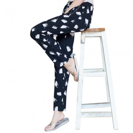 CASUAL ELASTIC WAIST PRINTED ZIPPERED CHIFFON WOMEN'S PANTS