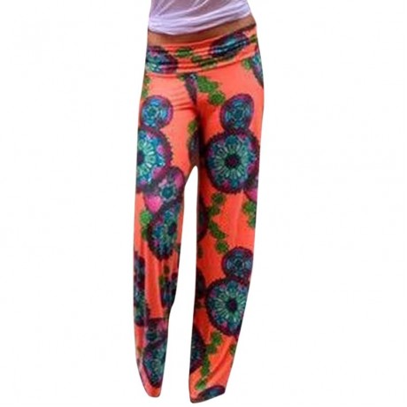 FASHIONABLE ELASTIC WAIST FLORAL PRINT LOOSE-FITTING WOMEN'S EXUMAS PANTS