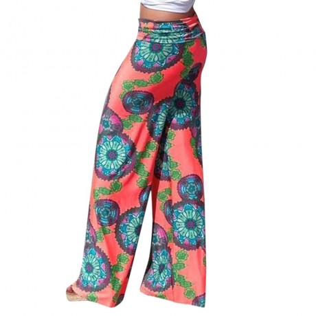 FASHIONABLE ELASTIC WAIST FLORAL PRINT LOOSE-FITTING WOMEN'S EXUMAS PANTS