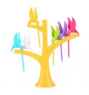 FASHION DESIGN CREATIVE BIRD 6PCS PLASTIC SAFETY FRUIT DESSERT SALAD FORKS (YELLOW)