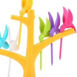 FASHION DESIGN CREATIVE BIRD 6PCS PLASTIC SAFETY FRUIT DESSERT SALAD FORKS (YELLOW)