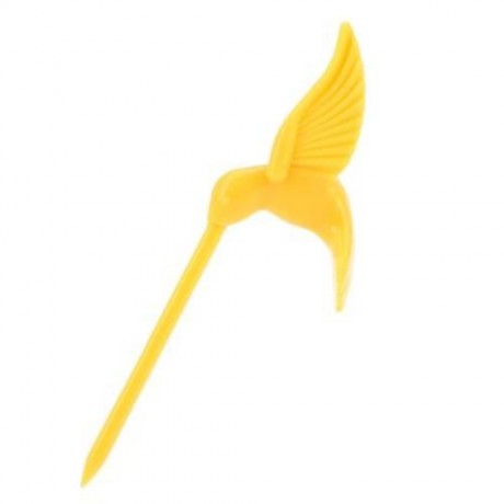 FASHION DESIGN CREATIVE BIRD 6PCS PLASTIC SAFETY FRUIT DESSERT SALAD FORKS (YELLOW)