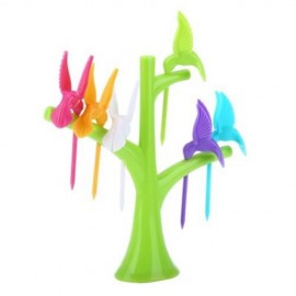 FASHION DESIGN CREATIVE BIRD 6PCS PLASTIC SAFETY FRUIT DESSERT SALAD FORKS (GREEN)