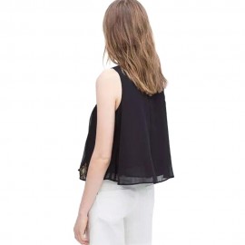 RETRO STYLE SCOOP COLLAR EMBRIODERY CHIFFON WOMEN'S TANK TOP