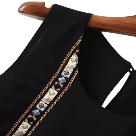 RETRO STYLE SCOOP COLLAR EMBRIODERY CHIFFON WOMEN'S TANK TOP