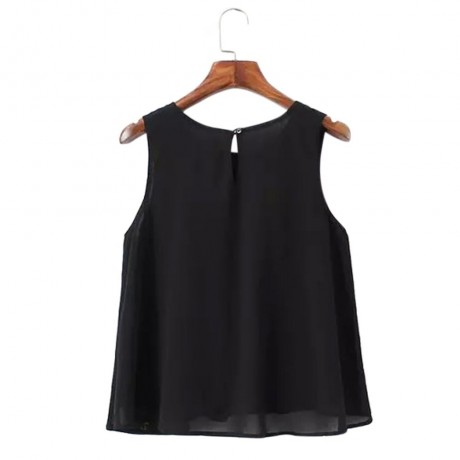 RETRO STYLE SCOOP COLLAR EMBRIODERY CHIFFON WOMEN'S TANK TOP