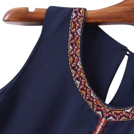VINTAGE SCOOP COLLAR PRINTED EMBRIODERY CHIFFON WOMEN'S TANK TOP