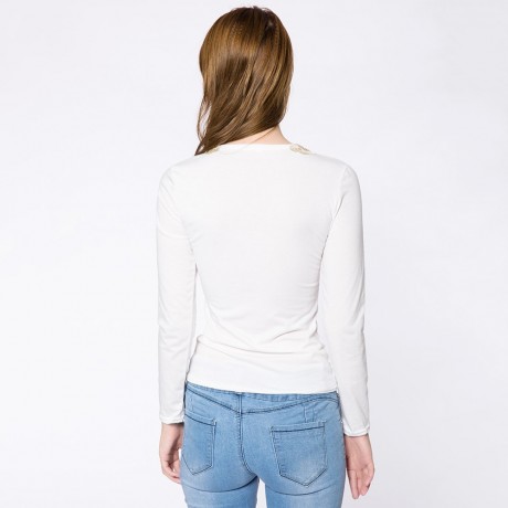 FASHIONABLE V-NECK LACEWORK SPLICING LONG SLEEVE WOMEN'S T-SHIRT