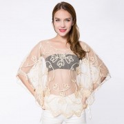 STYLISH SCOOP NECK BATWING SLEEVES LACE CAPELET FOR WOMEN