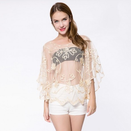 STYLISH SCOOP NECK BATWING SLEEVES LACE CAPELET FOR WOMEN