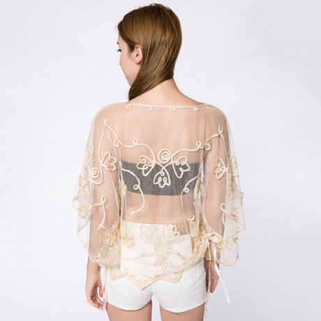 STYLISH SCOOP NECK BATWING SLEEVES LACE CAPELET FOR WOMEN