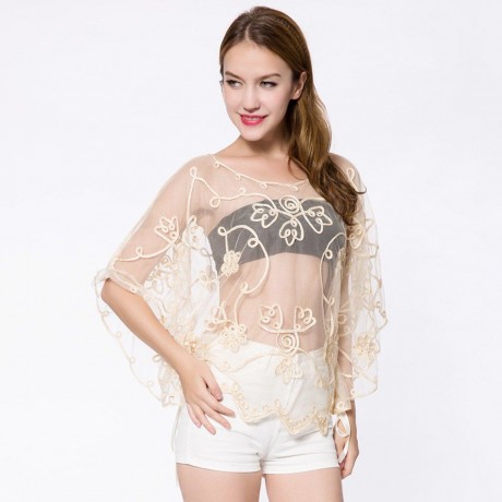 STYLISH SCOOP NECK BATWING SLEEVES LACE CAPELET FOR WOMEN