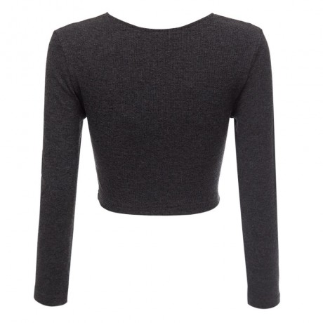 STYLISH V-NECK LONG SLEEVE STRIPED WOMEN'S CROP TOP