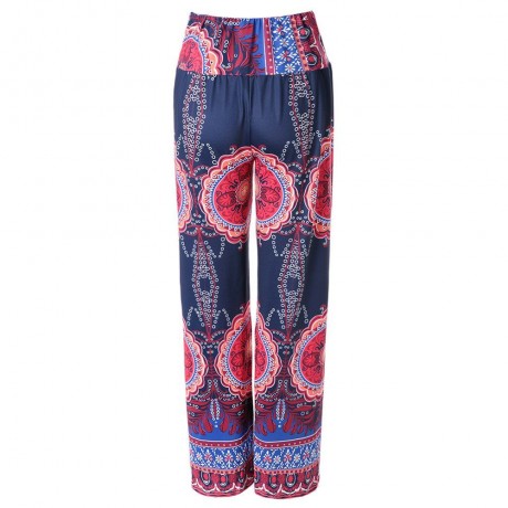 ETHNIC STYLE ELASTIC WAIST FLORAL PRINT EXUMAS PANTS FOR WOMEN