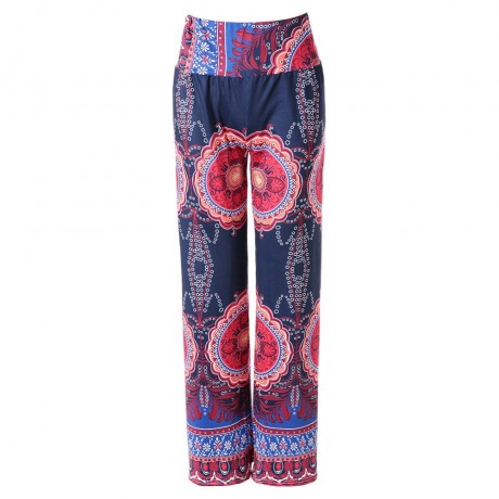 ETHNIC STYLE ELASTIC WAIST FLORAL PRINT EXUMAS PANTS FOR WOMEN