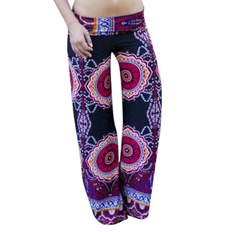 ETHNIC STYLE ELASTIC WAIST FLORAL PRINT EXUMAS PANTS FOR WOMEN