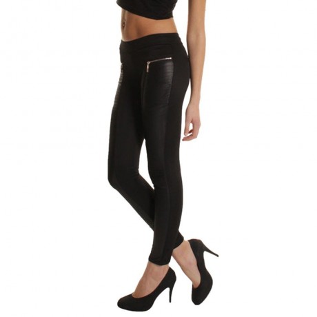 VINTAGE ELASTIC WAIST FAUX LEATHER SPLICING ZIPPERED PENCIL PANTS FOR WOMEN
