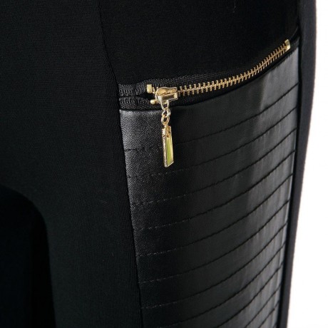VINTAGE ELASTIC WAIST FAUX LEATHER SPLICING ZIPPERED PENCIL PANTS FOR WOMEN