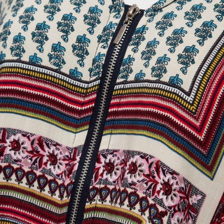 RETRO STYLE ZIPPERED BATWING SLEEVE TRIBAL PRINT WOMEN'S KIMONO BLOUSE