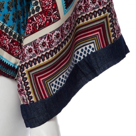 RETRO STYLE ZIPPERED BATWING SLEEVE TRIBAL PRINT WOMEN'S KIMONO BLOUSE