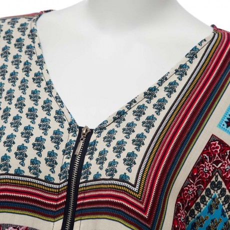 RETRO STYLE ZIPPERED BATWING SLEEVE TRIBAL PRINT WOMEN'S KIMONO BLOUSE