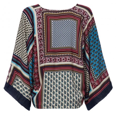 RETRO STYLE ZIPPERED BATWING SLEEVE TRIBAL PRINT WOMEN'S KIMONO BLOUSE