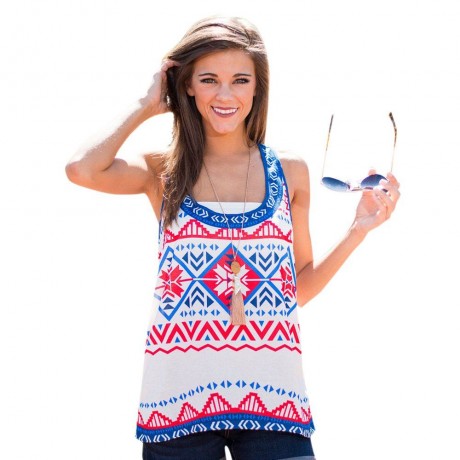 STYLISH SCOOP NECK ETHNIC PRINT TANK TOP FOR WOMEN