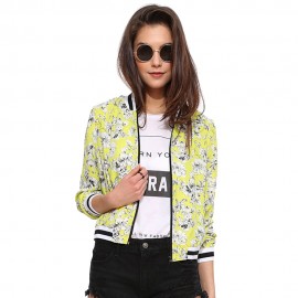 STYLISH STAND COLLAR LONG SLEEVE FLORAL PRINT ZIPPERED WOMEN'S COAT