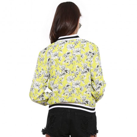 STYLISH STAND COLLAR LONG SLEEVE FLORAL PRINT ZIPPERED WOMEN'S COAT