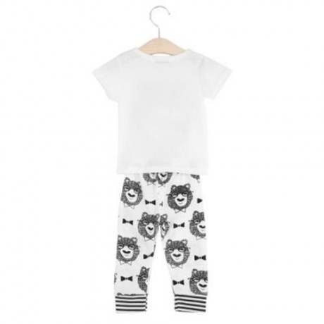 2PCS LEISURE CHILDREN SHORT SLEEVE ROUND COLLAR T-SHIRT TROUSERS (WHITE)