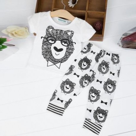 2PCS LEISURE CHILDREN SHORT SLEEVE ROUND COLLAR T-SHIRT TROUSERS (WHITE)