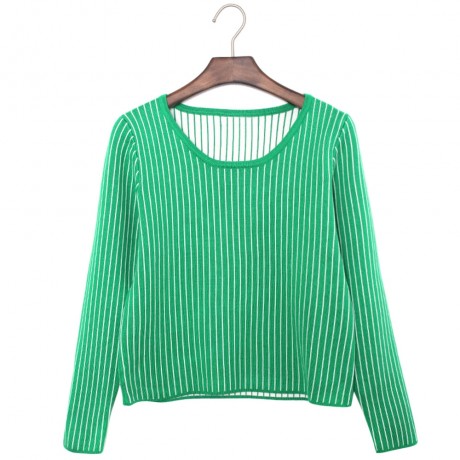 STYLISH SCOOP COLLAR LONG SLEEVE STRIPED KNITTED WOMEN'S SWEATER