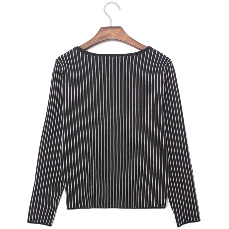 STYLISH SCOOP COLLAR LONG SLEEVE STRIPED KNITTED WOMEN'S SWEATER