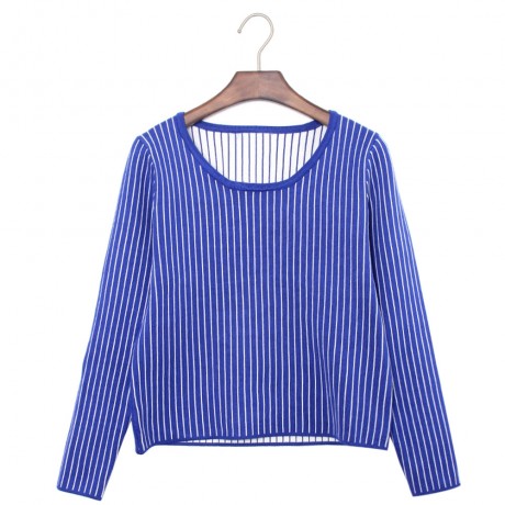 STYLISH SCOOP COLLAR LONG SLEEVE STRIPED KNITTED WOMEN'S SWEATER