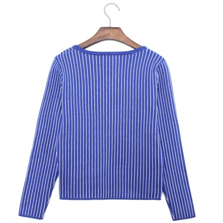 STYLISH SCOOP COLLAR LONG SLEEVE STRIPED KNITTED WOMEN'S SWEATER