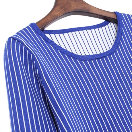 STYLISH SCOOP COLLAR LONG SLEEVE STRIPED KNITTED WOMEN'S SWEATER