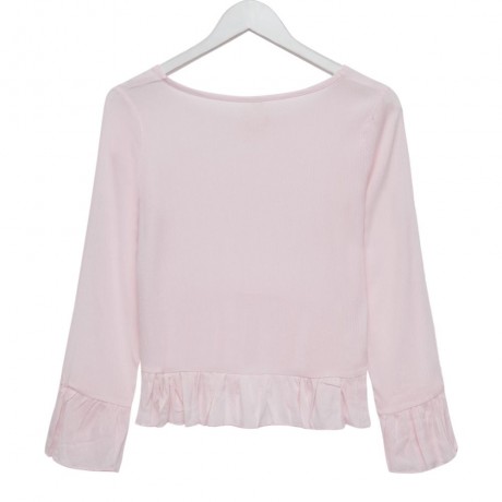 STYLISH SCOOP COLLAR FLARE SLEEVE PURE COLOR FLOUNCED WOMEN'S BLOUSE