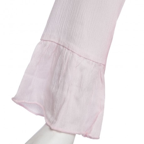 STYLISH SCOOP COLLAR FLARE SLEEVE PURE COLOR FLOUNCED WOMEN'S BLOUSE