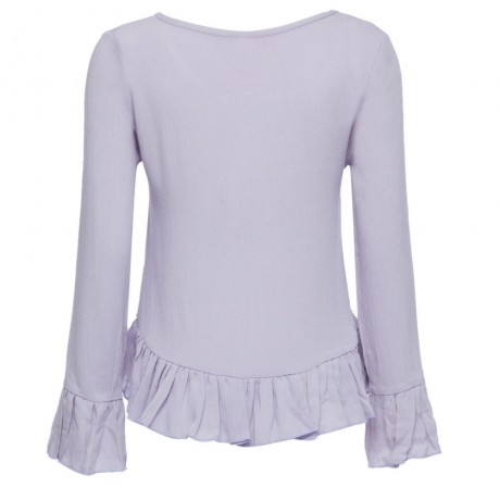 STYLISH SCOOP COLLAR FLARE SLEEVE PURE COLOR FLOUNCED WOMEN'S BLOUSE