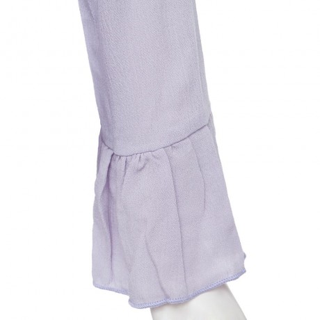 STYLISH SCOOP COLLAR FLARE SLEEVE PURE COLOR FLOUNCED WOMEN'S BLOUSE