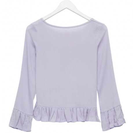 STYLISH SCOOP COLLAR FLARE SLEEVE PURE COLOR FLOUNCED WOMEN'S BLOUSE