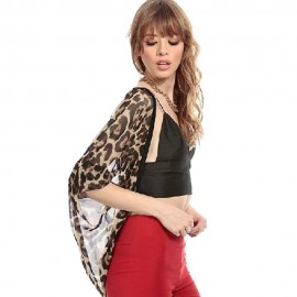 SEXY COLLARLESS BATWING SLEEVE LEOPARD SEE-THROUGH WOMEN'S BLOUSE