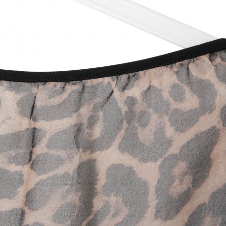 SEXY COLLARLESS BATWING SLEEVE LEOPARD SEE-THROUGH WOMEN'S BLOUSE