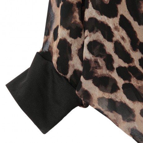 SEXY COLLARLESS BATWING SLEEVE LEOPARD SEE-THROUGH WOMEN'S BLOUSE