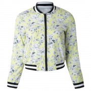 STYLISH STAND COLLAR LONG SLEEVE FLORAL PRINT ZIPPERED WOMEN'S COAT