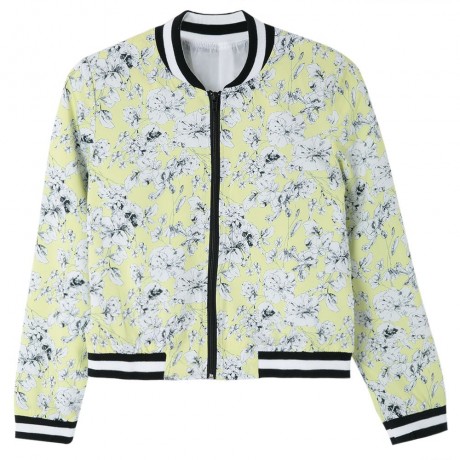 STYLISH STAND COLLAR LONG SLEEVE FLORAL PRINT ZIPPERED WOMEN'S COAT