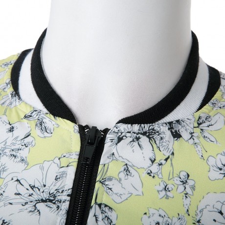STYLISH STAND COLLAR LONG SLEEVE FLORAL PRINT ZIPPERED WOMEN'S COAT